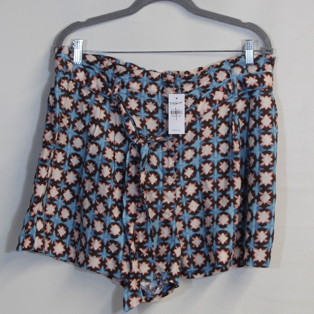 LOFT Paperbag Pull-on Shorts in Blue Pink Floral Sunwashed Linen